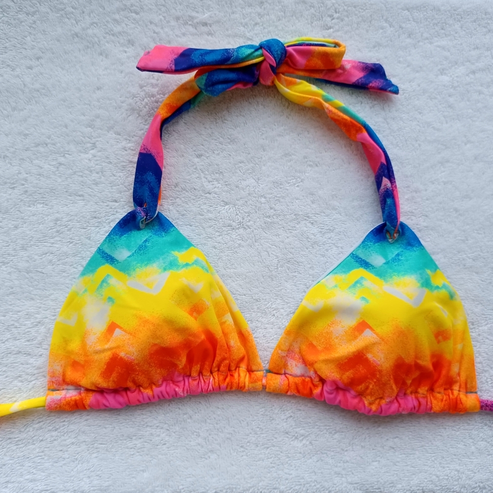 VENUS Blue & Yellow Rainbow Abstract Bikini Top, size 32C/34B/36A